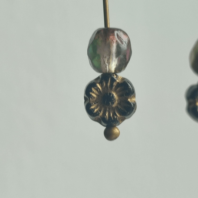 Fleurs en verre noir et or, laiton bronze, pièce unique, sans nickel 