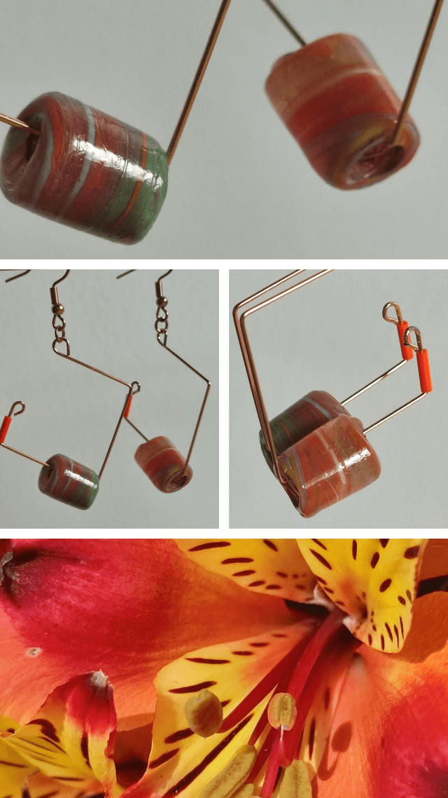 Z-Boucles d'oreilles en verre de Murano orange, vert, jaune, rouge.... acier inoxydable doré -sans nickel, pièce unique 