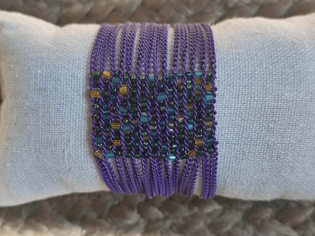 Bracelet tissé en perles de verre miyuki sur chaines violette réglable par chaîne d'extension, pièce unique 