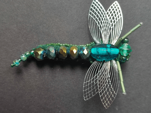 Z-Broche libellule turquoise et verte en perles de verre, Tissé main en pièce unique 