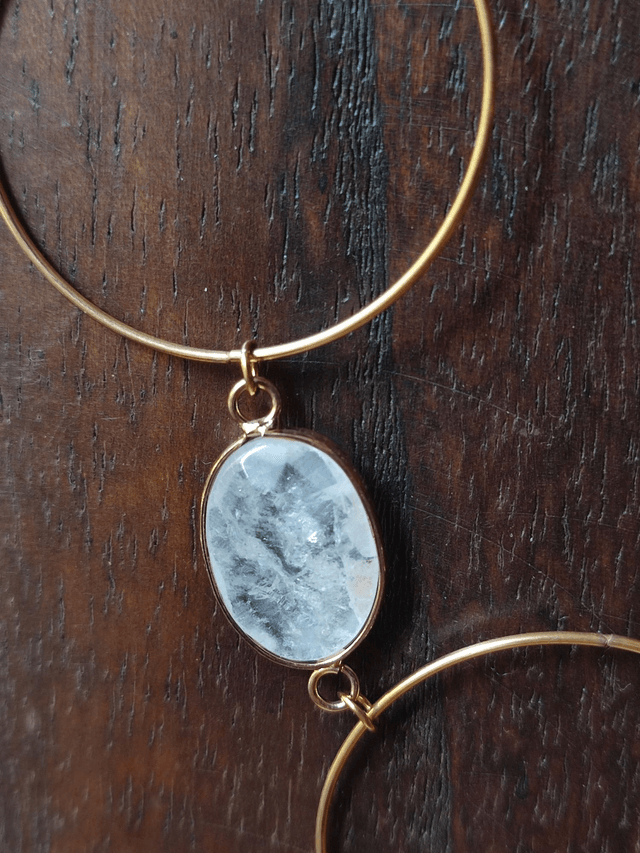 Z-Sautoir quartz rose & crystal de roche, anneaux en acier inoxydable doré monté sur fil de lin réglable 