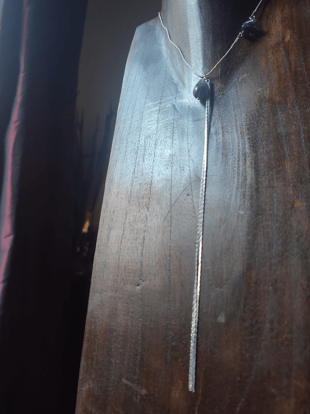 Collier améthyste et long pendentif chaine en acier inoxydable argent, monté sur fil de lin réglable avec chaîne d'extension argent, pièce unique 