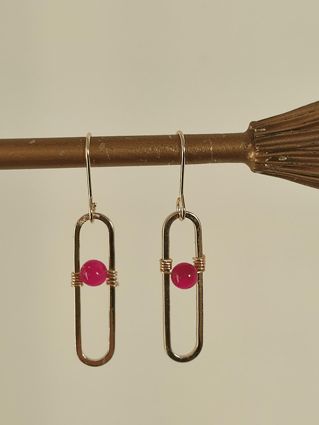 Z-Boucles d'oreilles agate rose ( pierres naturelles) fermoirs en acier inoxydable doré -sans nickel 