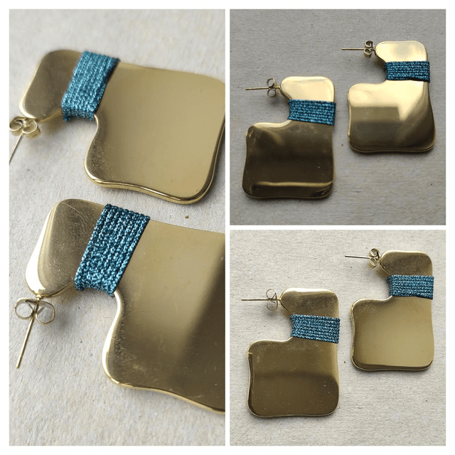 Boucles acier et fil bleu&amp; or &quot; les sublimes&quot; sans nickel, pièce unique 