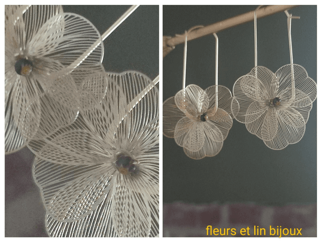Z- Dormeuses fleurs dorées et perles en verre de &quot;Millefiori&quot;-sans nickel 