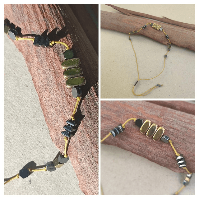 Hématite doré et noir ( pierres naturelles) réglable et résistant 