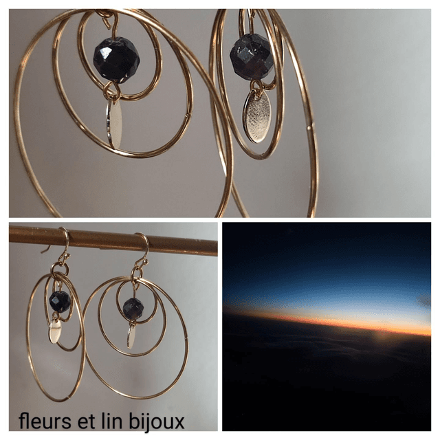 Z-Cercles dorés et agate noire en acier inoxydable doré -sans nickel 