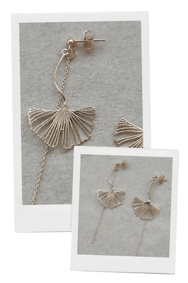 Z- Feuilles de ginkgo &amp; chaîne en acier inoxydable doré, pièce unique -sans nickel 