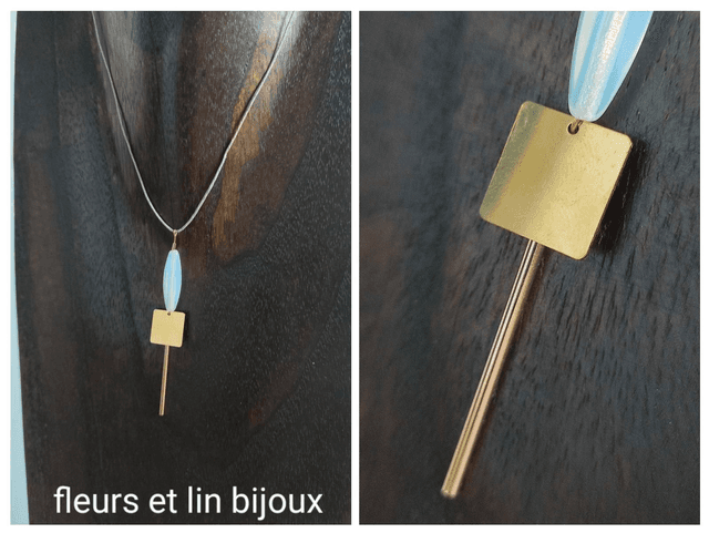 Collier pierre de lune &amp; carré, pendentif doré, monté sur fil de lin avec chaîne d&#039;extension en acier inoxydable doré 