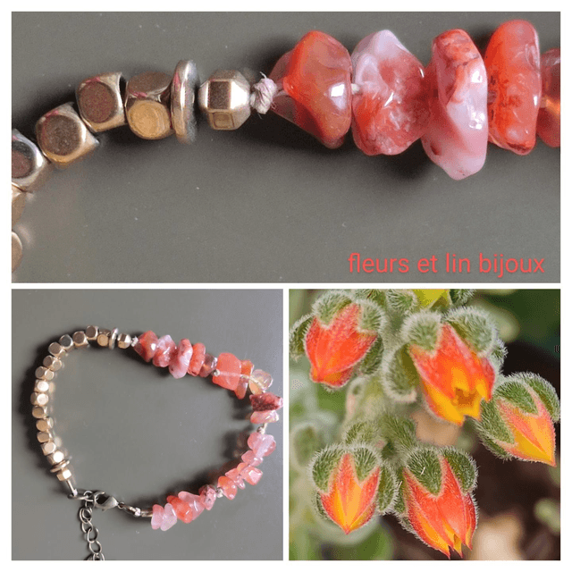 Z-Bracelet cornaline ( pierres naturelles) et hématite doré - réglable 
