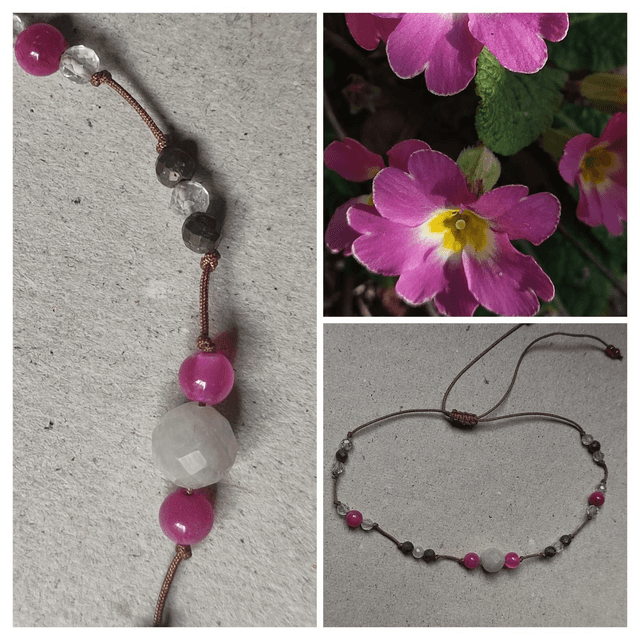 Bracelet agate rose et quartz pierres naturelles, réglable sur fil de jade résistant, pièce unique 