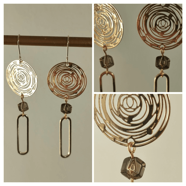 Z-Boucles d&#039;oreilles &quot;cercles&quot; perle en verre fumé, fermoirs en acier inoxydable doré -sans nickel 