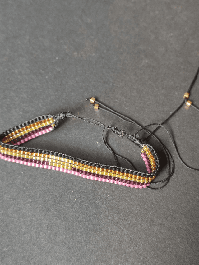 Z- Bracelet cuivre, or, rose, noir tissé main en perles de verre miyuki, réglable en pièce unique 