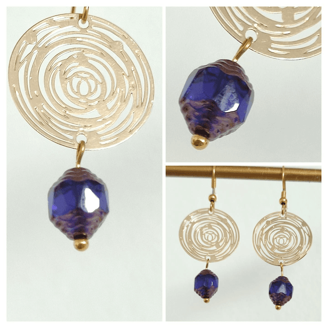 Z-Boucles cercle doré et perles en verre bleu et or, fermoirs en acier inoxydable doré -sans nickel 